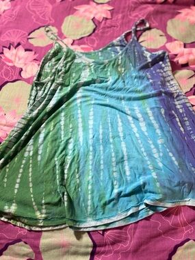 Lily Lotus Green, Blue & Purple Tie-Dye Spaghetti Strap Tank